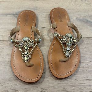 Crystal embellished thong leather sandal